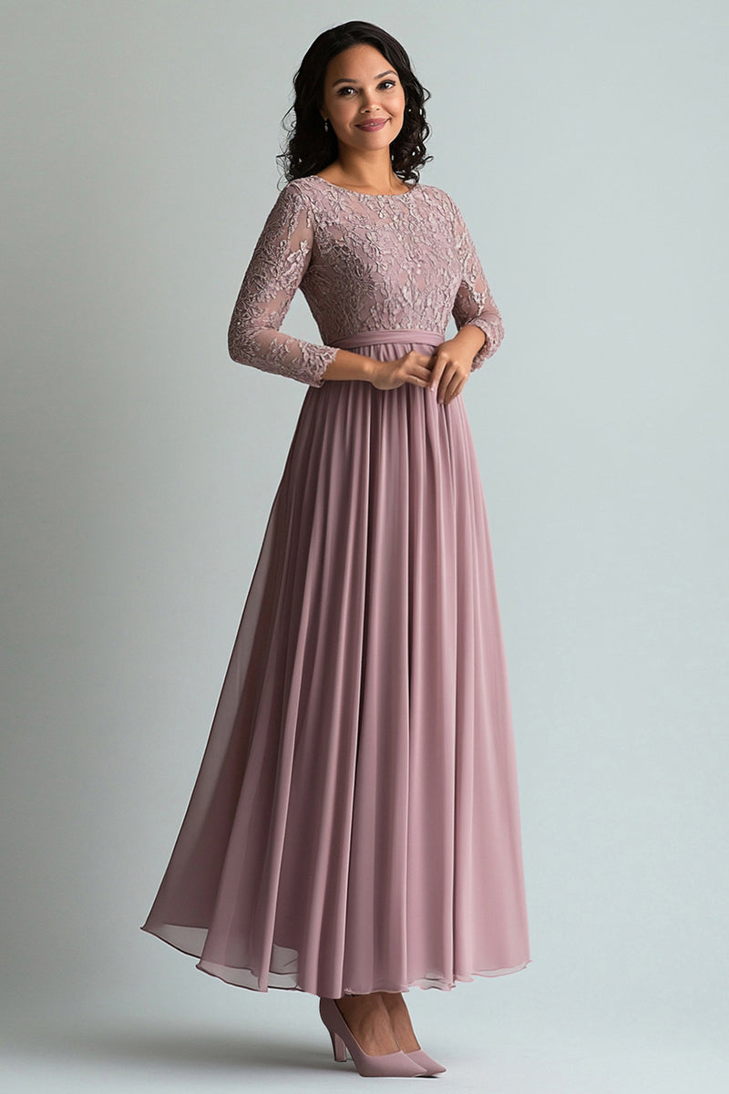 Load image into Gallery viewer, Lace Blush Chiffon Scoop Neck A Line Mother of The Bride Dress