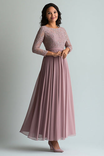 Lace Blush Chiffon Scoop Neck A Line Mother of The Bride Dress