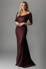 Load image into Gallery viewer, Sparkly Burgundy Tight Boat Neck Scarf Sleeves Mother of The Bride Dress