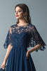 Load image into Gallery viewer, Lace Navy Scoop Neck Ruched A Line Flare Sleeves Mother of The Bride Dress