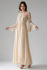 Load image into Gallery viewer, Apricot Chiffon Scoop Neck Flare Sleeves A Line Lace Mother of The Bride Dress