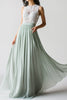 Load image into Gallery viewer, Dusty Sage Lace Chiffon A Line Bridesmaid Dress