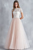 Load image into Gallery viewer, Light Pink A Line Lace Tulle Bridesmaid Dress With Short Sleeves