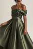 Load image into Gallery viewer, Olive A-Line Off the Shoulder Ruched Satin Ankle Length Mother of the Bride Dress