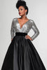 Load image into Gallery viewer, Sparkly Black Silver A-Line Long Sleeves Sequins Top Long Mother of the Bride Dress