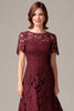 Load image into Gallery viewer, Burgundy Sheath Lace Short Sleeves Hi-Low Mother of the Bride Dress