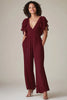 Load image into Gallery viewer, Burgundy Ruffled Sleeves Chiffon Mother Jumpsuit