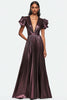 Load image into Gallery viewer, Dusty Purple V-neck Pleated Metallic Satin Formal Dress