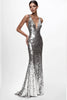 Load image into Gallery viewer, Sparkly Silver V-neck Sequined Mermaid Formal Dress