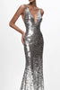 Load image into Gallery viewer, Sparkly Silver V-neck Sequined Mermaid Formal Dress