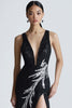 Load image into Gallery viewer, Sparkly Black V-Neck Formal Dress with Slit