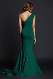 Khaki Mermaid One Shoulder Long Formal Dress