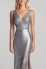 Load image into Gallery viewer, Silver V-Neck Mermaid Long Formal Dress with Slit