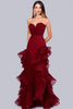 Load image into Gallery viewer, Strapless Burgundy Ruffled Sheath Formal Dress