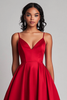 Load image into Gallery viewer, Red Satin A-Line Tea Length Formal Dress