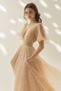 Load image into Gallery viewer, Apricot A Line V Neck Tulle Long Formal Dress