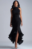 Load image into Gallery viewer, Black Ruffles Mermaid Halter Neck Long Gala Dress with Slit