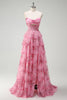 Load image into Gallery viewer, Blush Floral Printed Princess Sweetheart Tiered Long Prom Dress