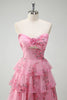 Load image into Gallery viewer, Blush Floral Printed Princess Sweetheart Tiered Long Prom Dress