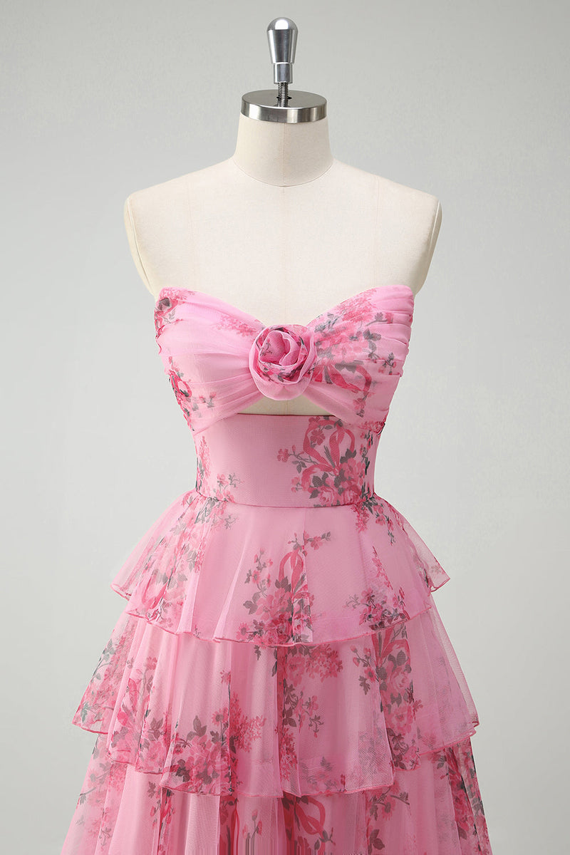 Load image into Gallery viewer, Blush Floral Printed Princess Sweetheart Tiered Long Prom Dress