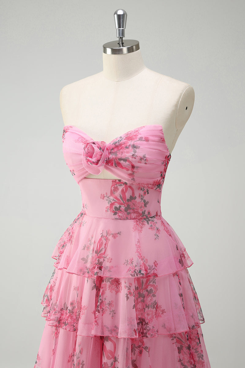 Load image into Gallery viewer, Blush Floral Printed Princess Sweetheart Tiered Long Prom Dress