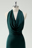 Load image into Gallery viewer, Halter Neck Pine Green Mermaid Long Bridesmaid Dress with Slit