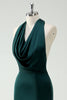 Load image into Gallery viewer, Halter Neck Pine Green Mermaid Long Bridesmaid Dress with Slit