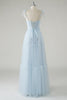 Load image into Gallery viewer, A-Line Bow Tie Straps Sky Blue Tulle Long Bridesmaid Dress