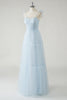 Load image into Gallery viewer, A-Line Bow Tie Straps Sky Blue Tulle Long Bridesmaid Dress