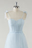 Load image into Gallery viewer, A-Line Bow Tie Straps Sky Blue Tulle Long Bridesmaid Dress