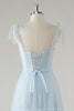 Load image into Gallery viewer, A-Line Bow Tie Straps Sky Blue Tulle Long Bridesmaid Dress