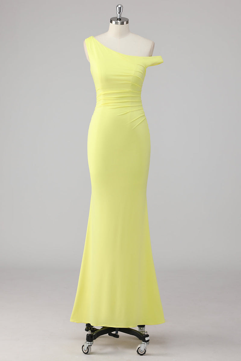 Load image into Gallery viewer, Simple Mermaid Lemon One Shoulder Long Formal Dress