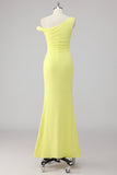 Simple Mermaid Lemon One Shoulder Long Formal Dress