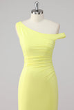 Simple Mermaid Lemon One Shoulder Long Formal Dress