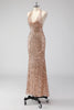 Load image into Gallery viewer, Glitter Champagne Mermaid Halter Open Back Long Prom Dress with Sequins