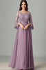 Load image into Gallery viewer, Taro Purple Lace Chiffon Mother Of the Bride Dress with 3/4 Sleeves