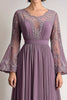 Load image into Gallery viewer, Lace Chiffon Taro Purple Mother Of Bride Dress with Long Sleeves