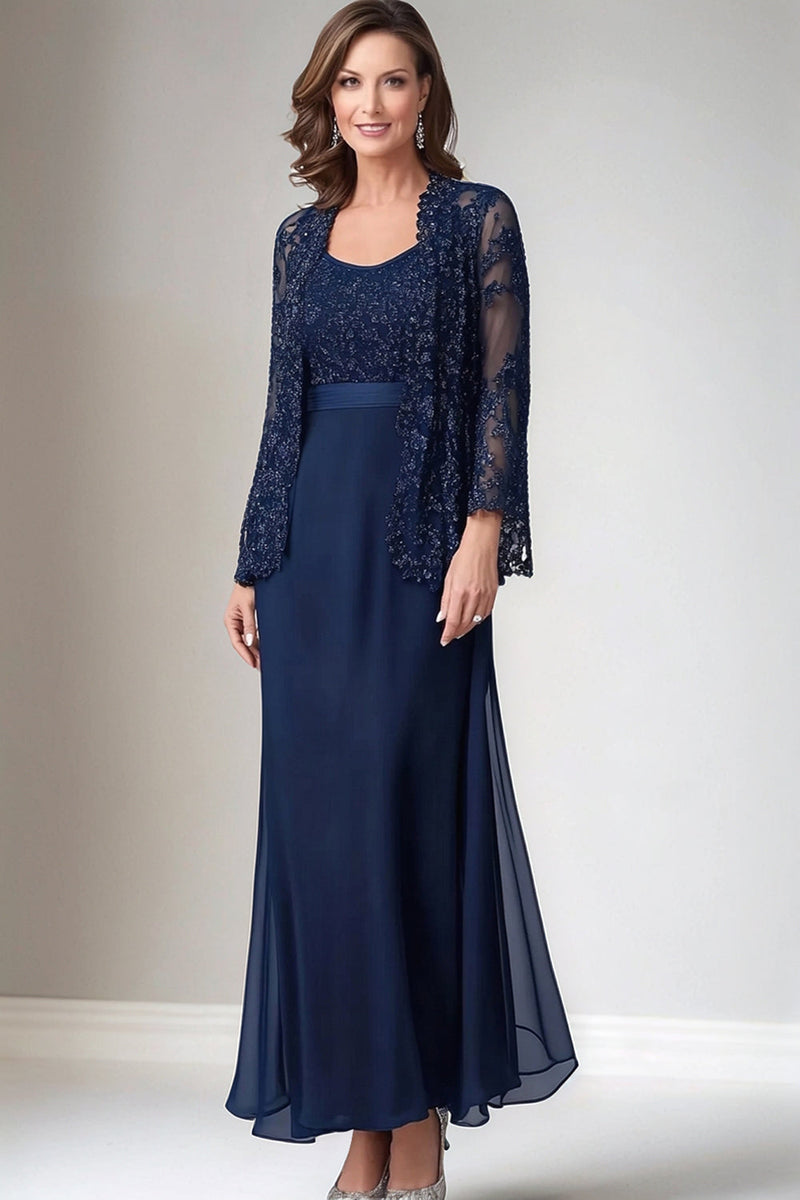 Load image into Gallery viewer, Navy Chiffon A Line Mother Of the Bride Dress with Jackets