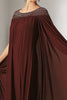 Load image into Gallery viewer, Burgundy Chiffon Round Neck Beaded Long Mother of the Bride Dress with Wrap