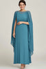 Load image into Gallery viewer, Blue Chiffon Boat Neck Long Mother Of The Bride Dress with Wrap