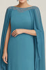 Load image into Gallery viewer, Blue Chiffon Boat Neck Long Mother Of The Bride Dress with Wrap