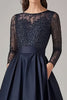 Load image into Gallery viewer, Sparkly Navy Beaded A Line Long Sleeves Mother Of the Bride Dress with Lace