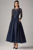 Load image into Gallery viewer, Sparkly Navy Beaded A Line Long Sleeves Mother Of the Bride Dress with Lace