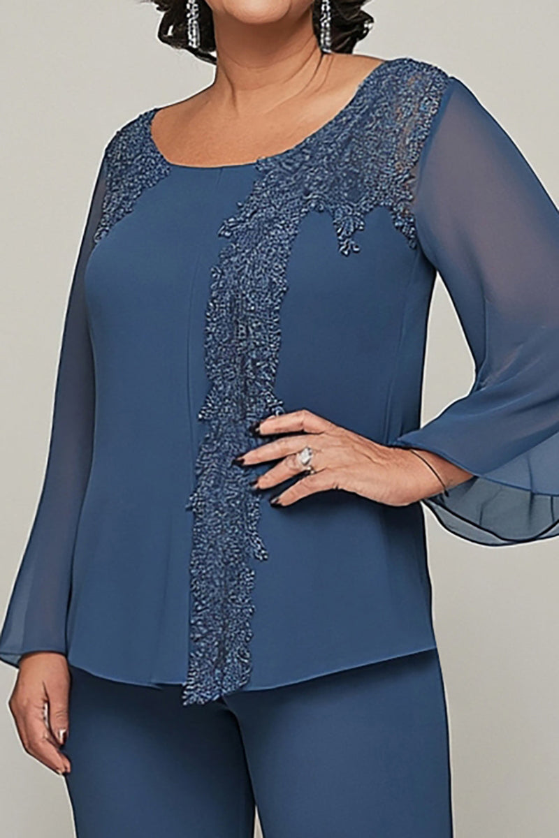 Load image into Gallery viewer, Appliques Dark Blue Long Sleeves Mother of the Bride Outfits