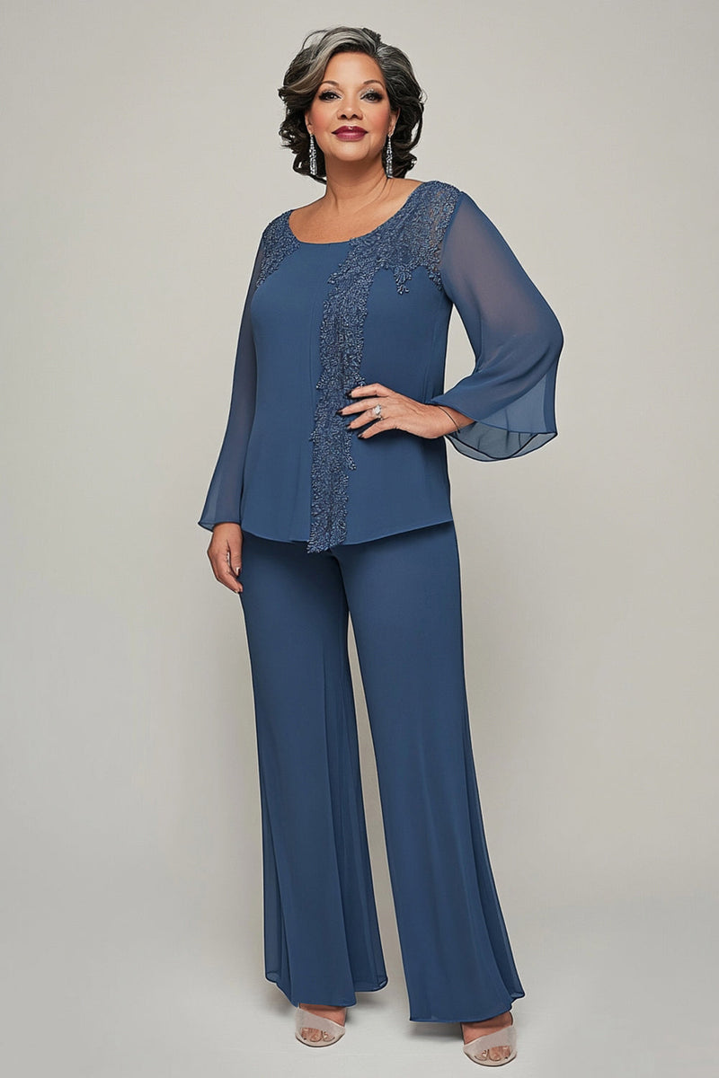 Load image into Gallery viewer, Appliques Dark Blue Long Sleeves Mother of the Bride Outfits