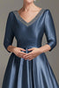 Load image into Gallery viewer, Long Sleeves A Line Dark Blue V Neck Mother of the Bride Dress