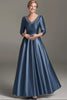 Load image into Gallery viewer, Long Sleeves A Line Dark Blue V Neck Mother of the Bride Dress