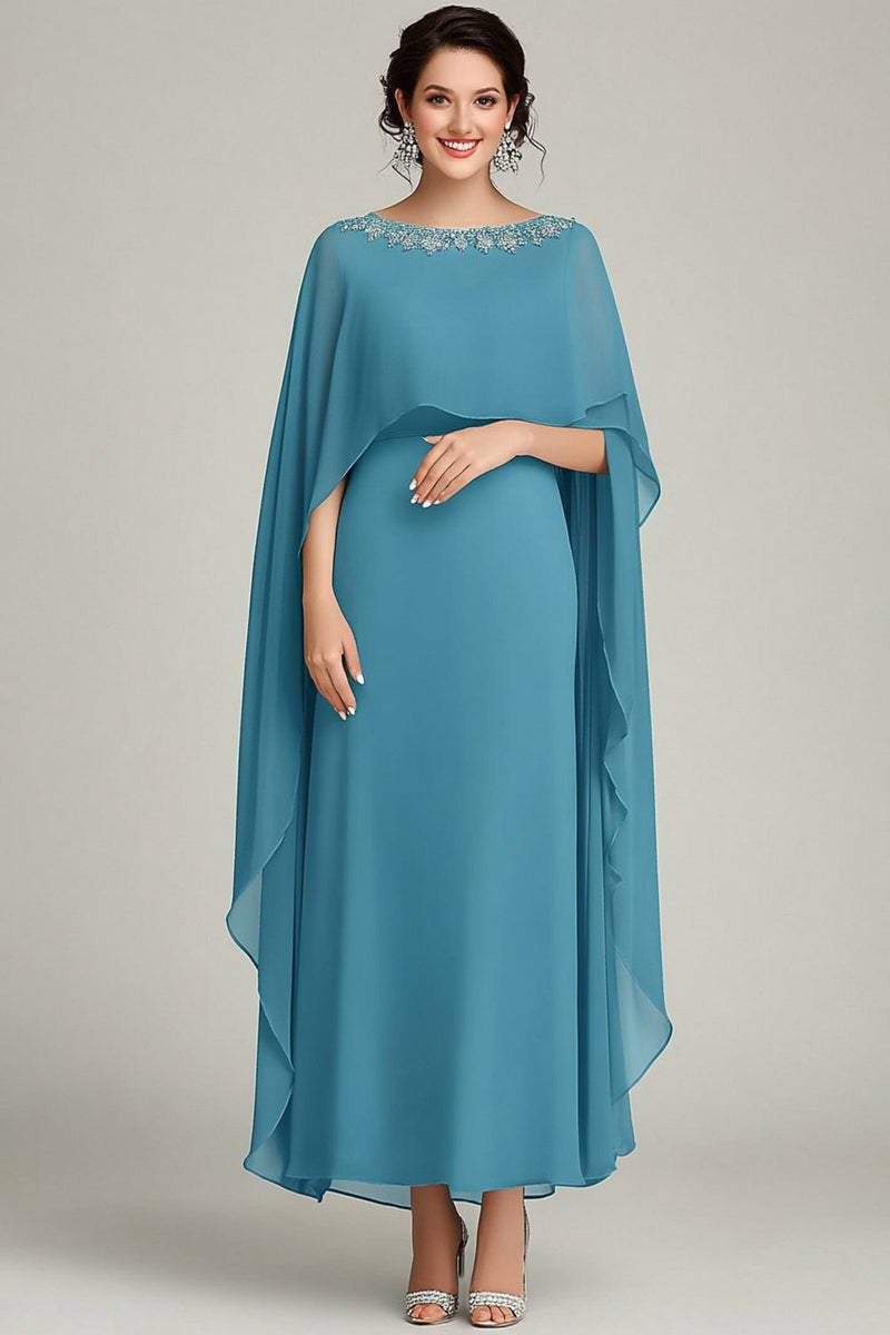 Load image into Gallery viewer, Sparkly Blue Sequins Round Neck Long Mother Of the Bride Dress with Ruffles