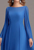 Load image into Gallery viewer, Blue Long Sleeves A Line Boat Neck Mother Of the Bride Dress