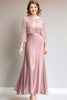 Load image into Gallery viewer, Pink Lace Ruched Long Sleeves Mother of the Bride Dress